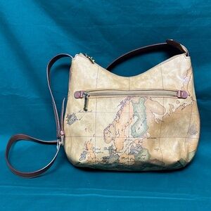 ALVIERO MARTINI Vintage Map Print Tan Shoulder Bag